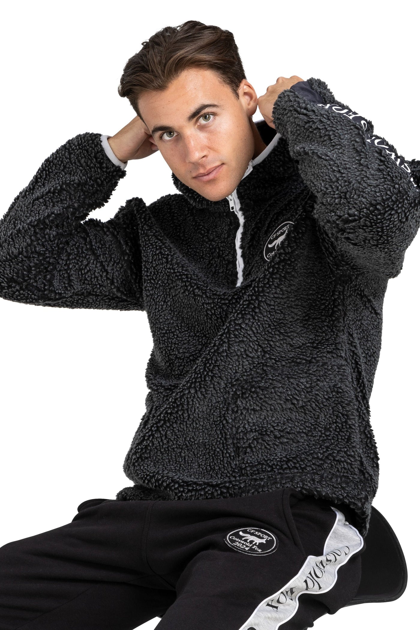 charcoal grey and black unisex cosy and warm polar fleece hoodie for men and women