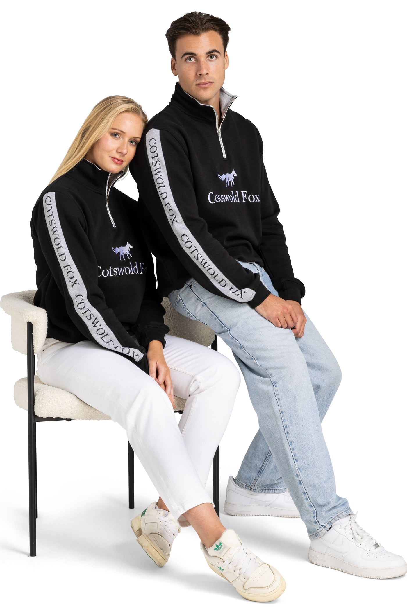 Black and grey unisex cotton quarter zip jumper for men and women