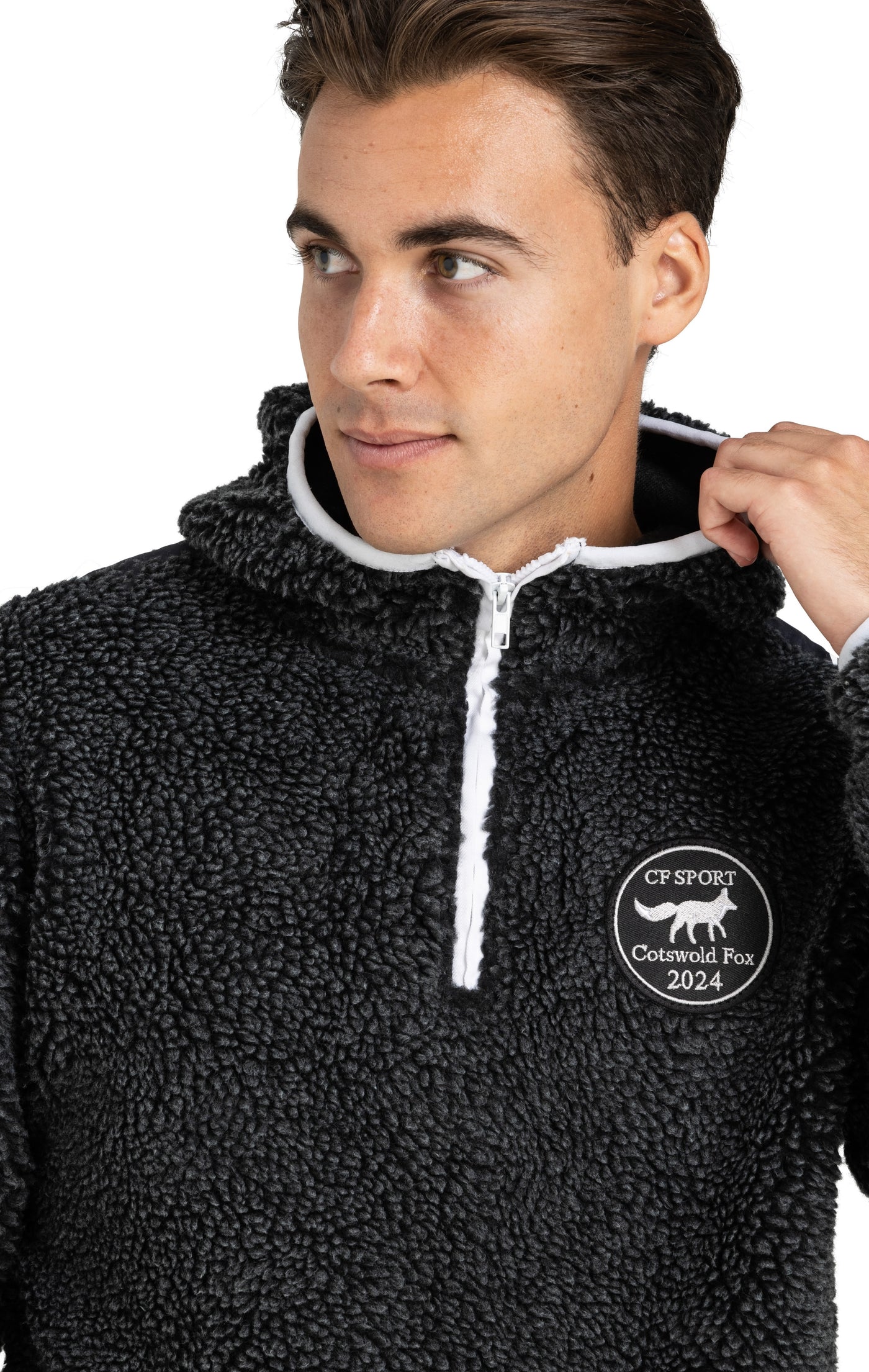 charcoal grey and black unisex cosy and warm polar fleece hoodie for men and women