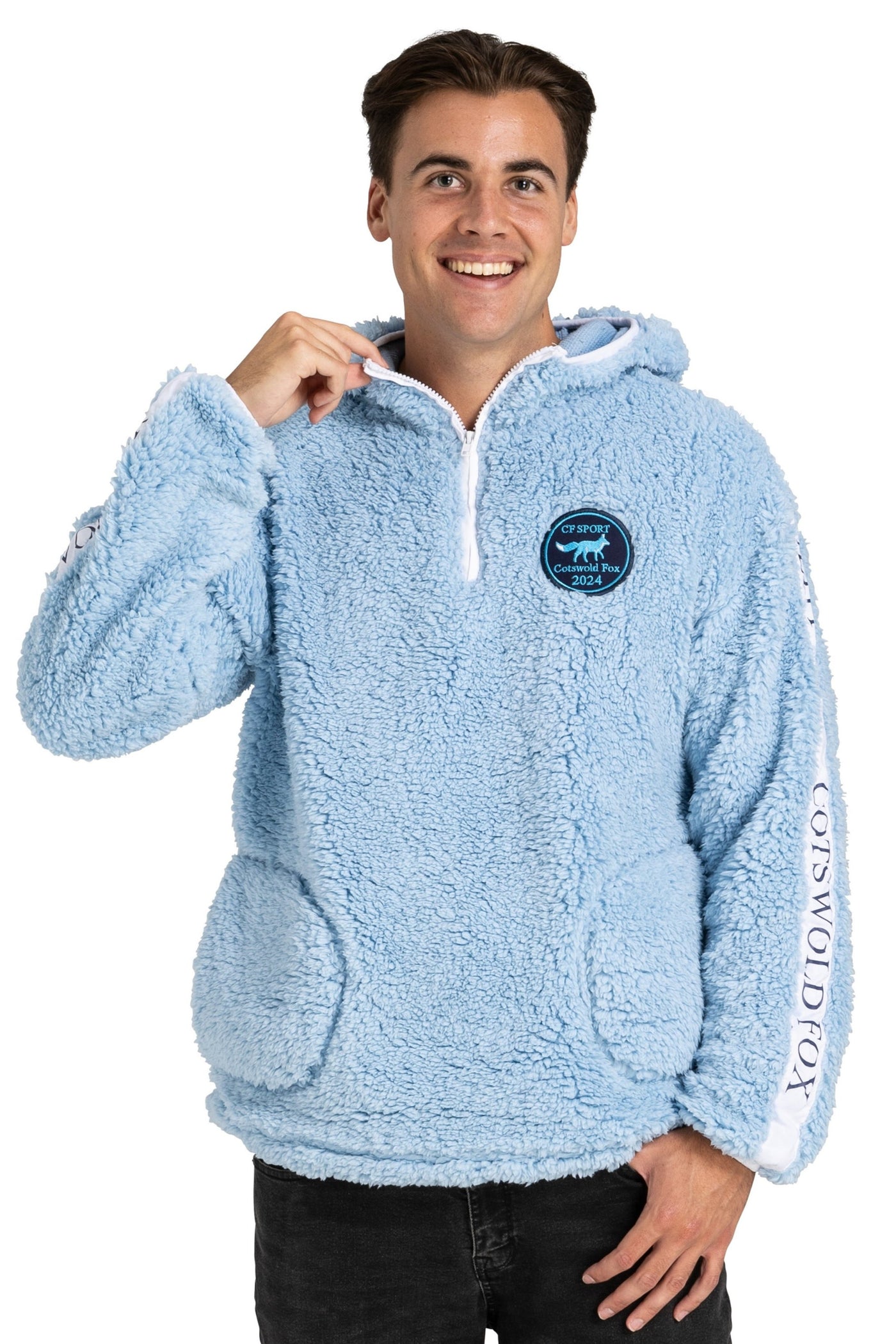 blue unisex cosy and warm polar fleece hoodie for men and women