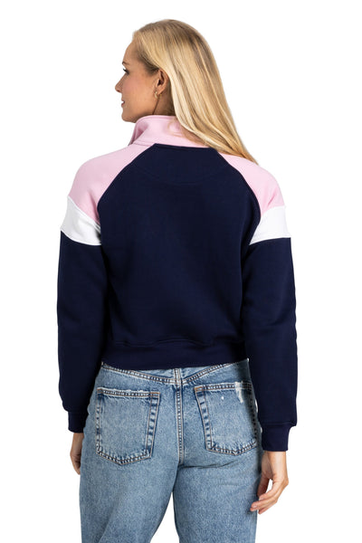 quality cotton navy, pink and white cropped women's quarter zip jumper