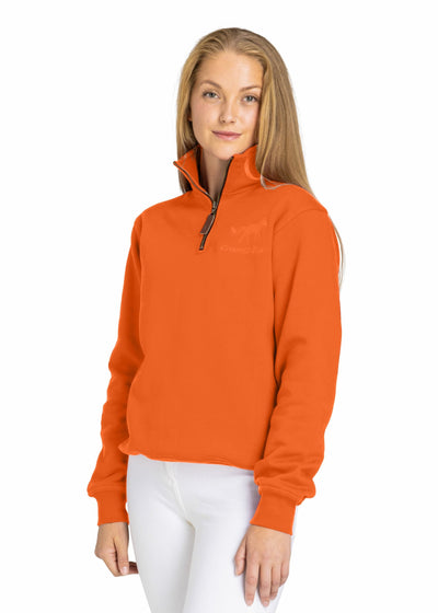 Men's and women's orange premium quality cotton quarter zip fleece jumper.