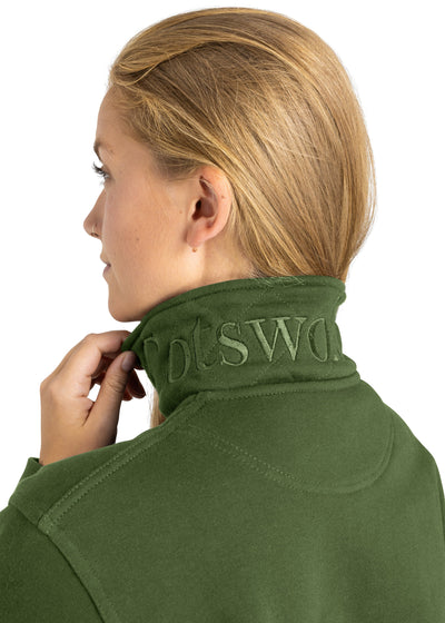 sage green men's and women's quarter zip fleece jumper made from heavyweight premium quality cotton.