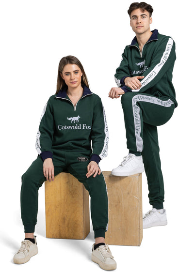 racing green and white quarter zip men's and women's quarter zip fleece jumper