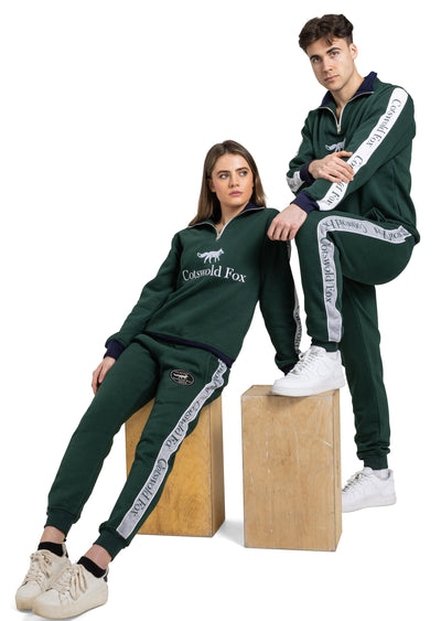 racing green and white quarter zip men's and women's quarter zip fleece jumper