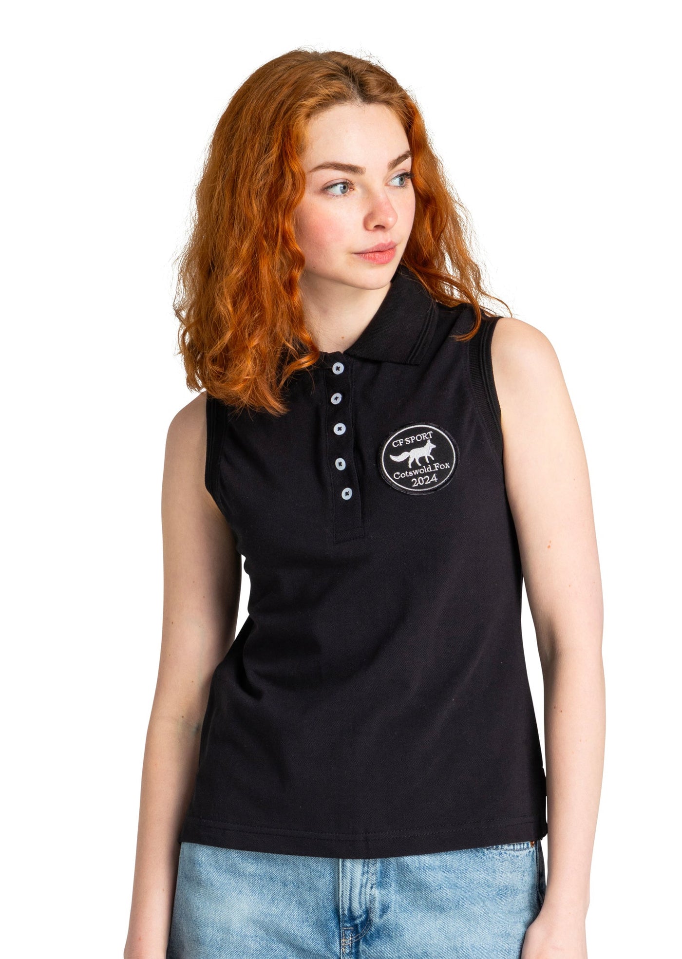 black cotton womens sleeveless polo shirt