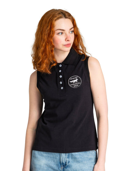 black cotton womens sleeveless polo shirt