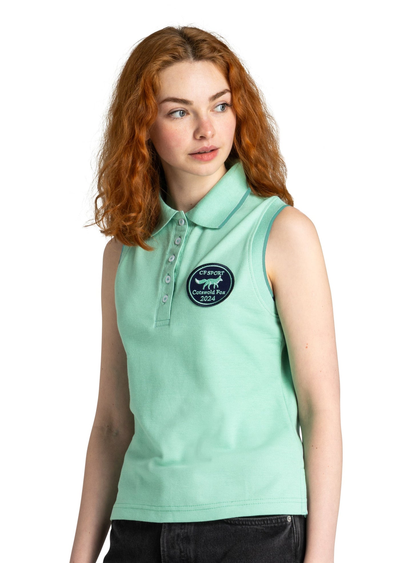 mint sleeveless cotton polo shirt for women