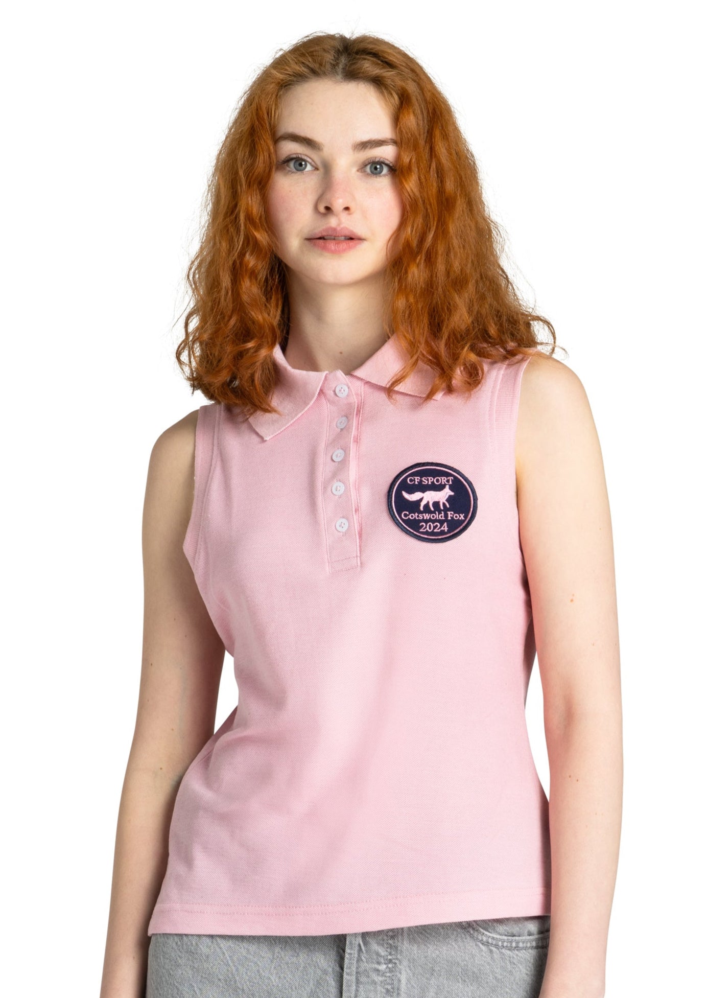 sleeveless pink cotton polo shirt for women 