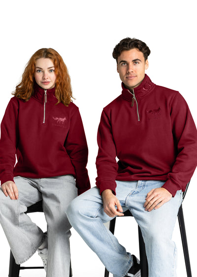 burgundy cotton unisex quarter zip
