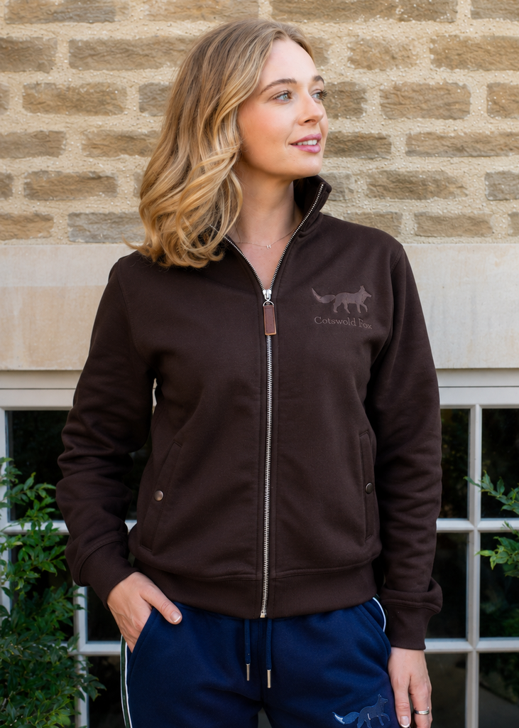 full zip unisex chocolate brown cotton fleece jacket 
