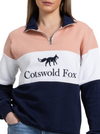 pink, white and navy colour block women's quarter zip fleece jumper