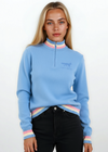 cornflower blue knitted quarter zip made for women