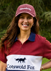 Cotswold Fox unisex washed  burgundy baseball cap with embroidered emblem and adjustable brass buckle at the back. 