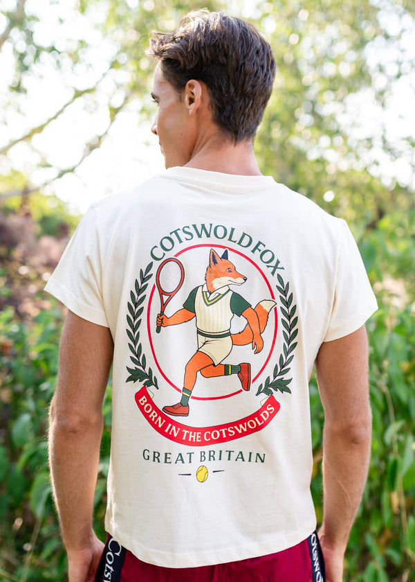 Cotswold Fox, cream, beige graphic t-shirt made from 100% organic cotton for men and women