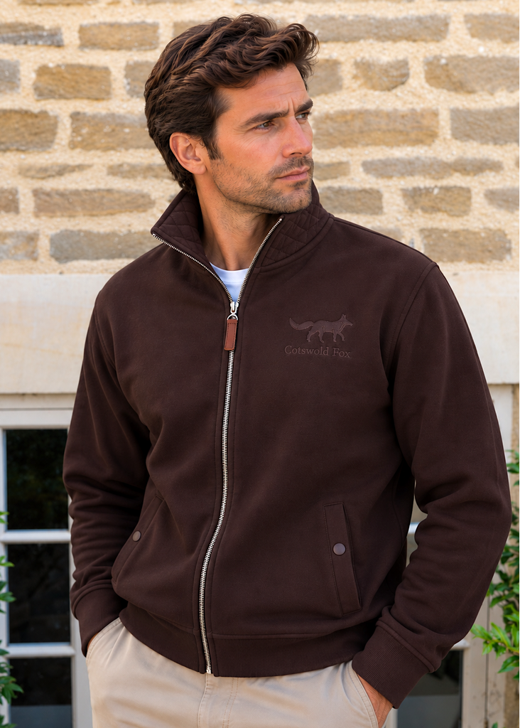 full zip unisex chocolate brown cotton fleece jacket 