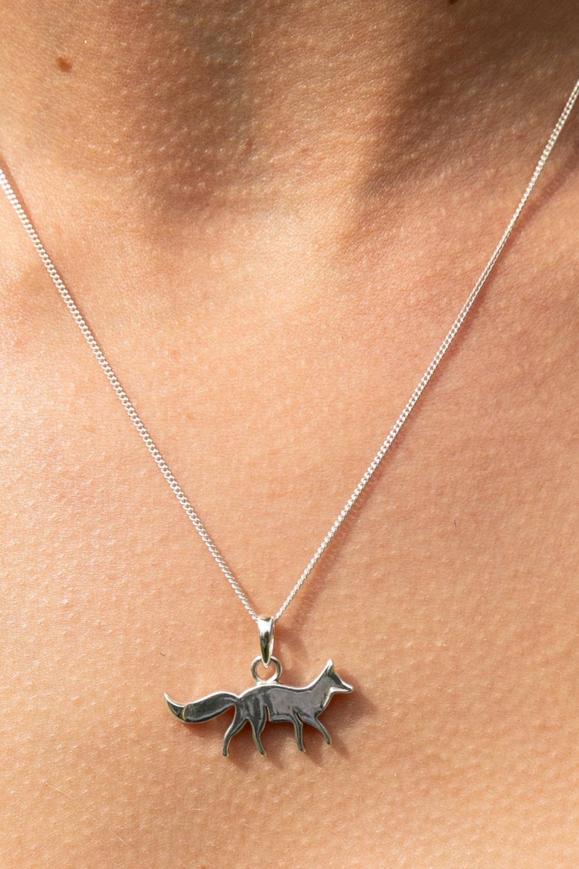 Sterling silver fox animal necklace womens jewellery