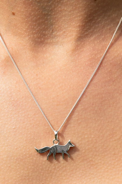 Sterling silver fox animal necklace womens jewellery