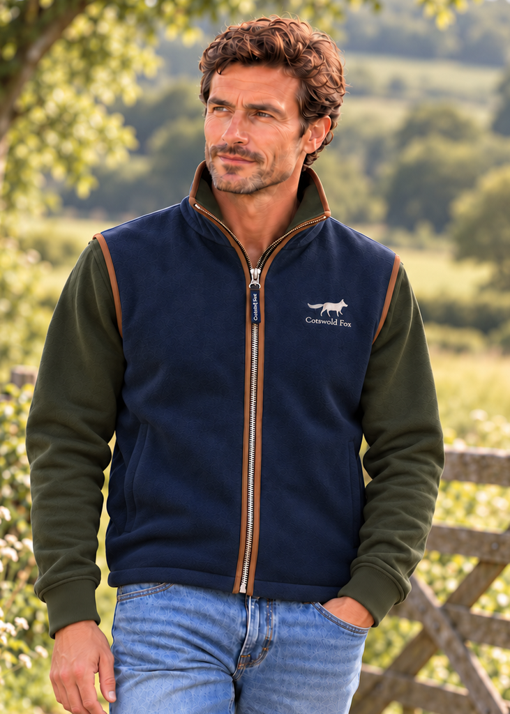 Cotswold Fox, Navy Blue fleece unisex country gilet for men and women. 