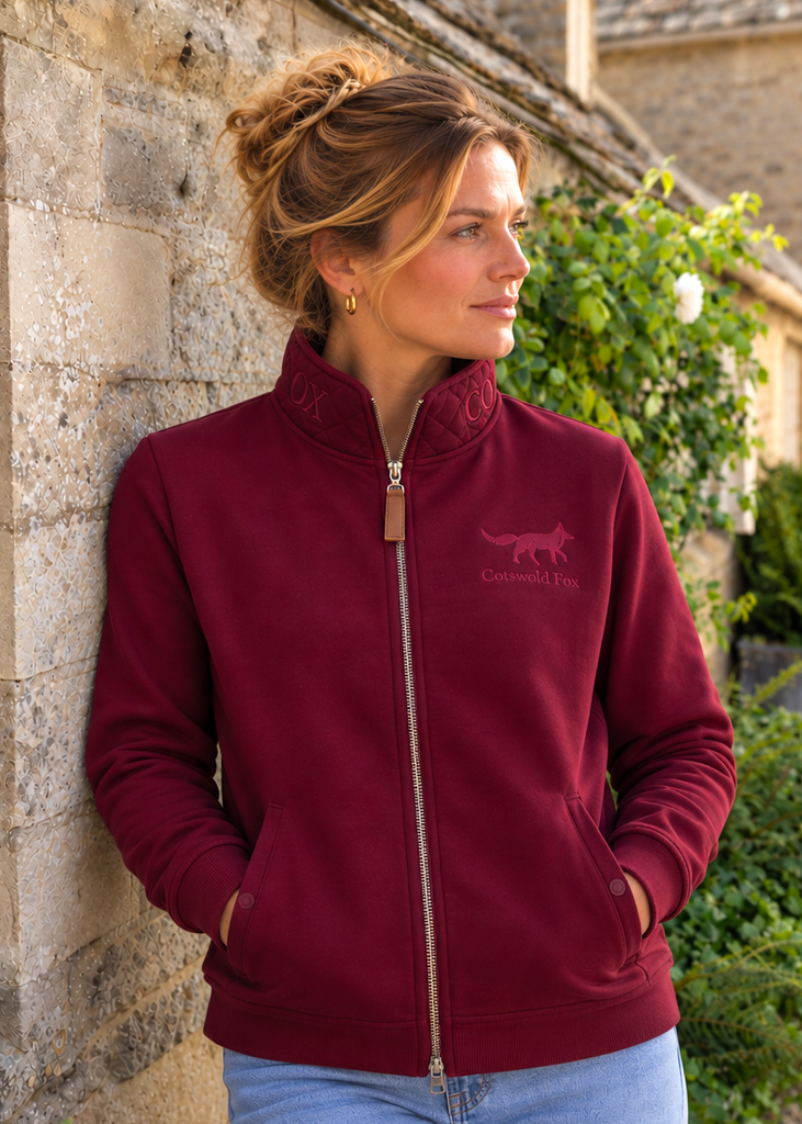 full zip unisex burgundy cotton fleece jacket 