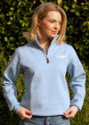 Cotswold Fox, cornflower blue cotton quarter zip jumper for men and women.
