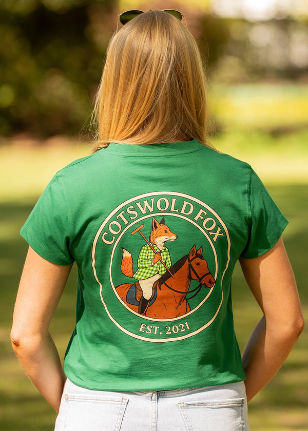 Cotswold Fox, green graphic t-shirt made from 100% organic cotton for men and women. 