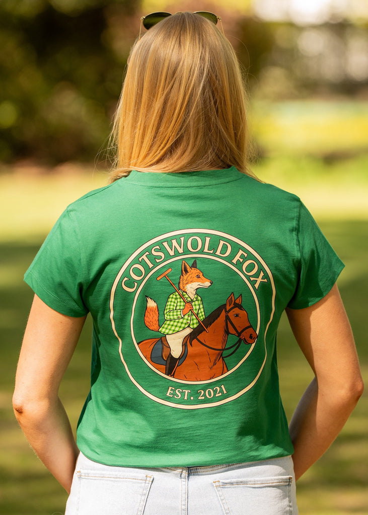 Cotswold Fox, green graphic t-shirt made from 100% organic cotton for men and women. 