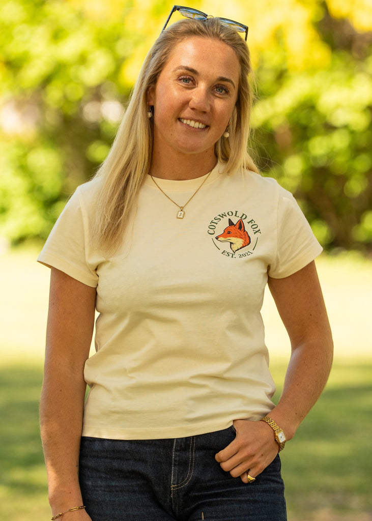Cotswold Fox, cream, beige graphic t-shirt made from 100% organic cotton for men and women