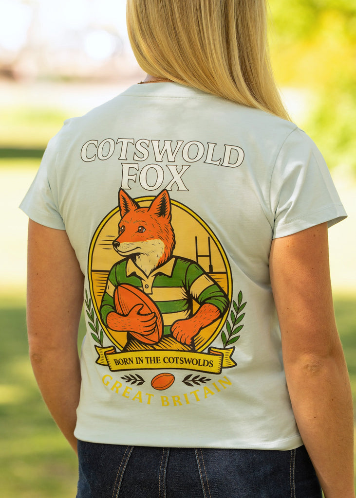 Cotswold Fox, blue graphic t-shirt made from 100% organic cotton for men and women