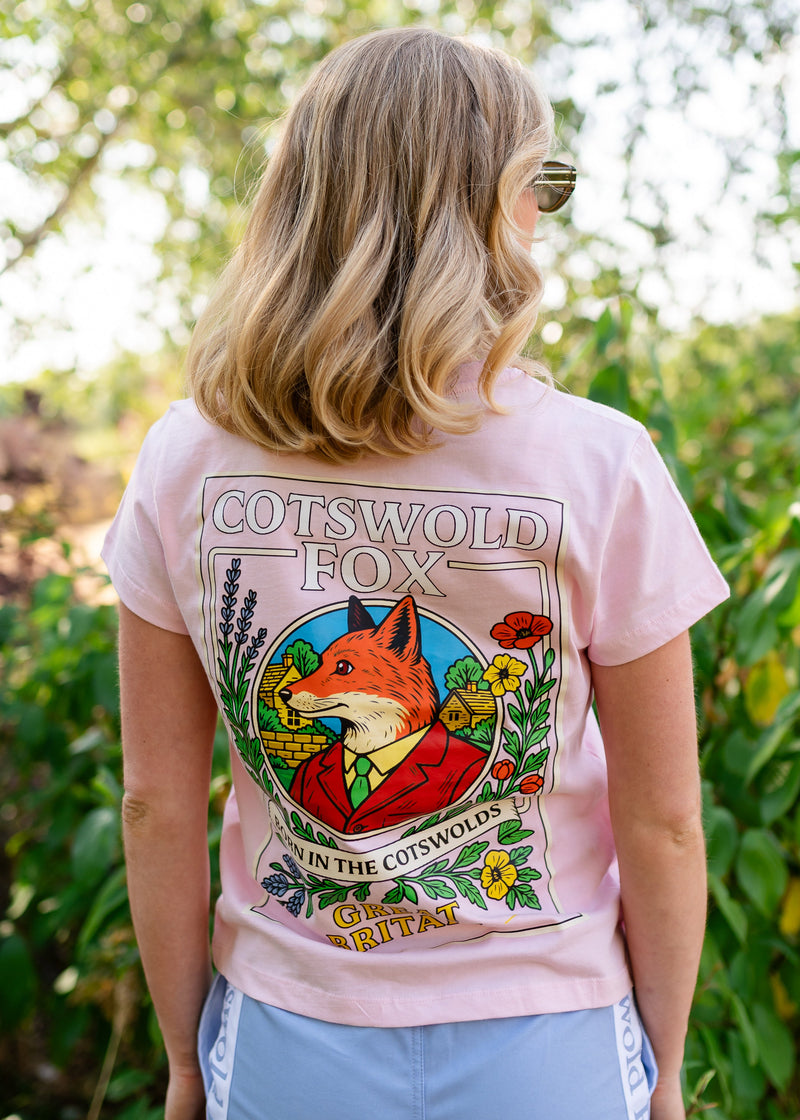 pink organic cotton women's t-shirt with printed back design from Cotswold Fox