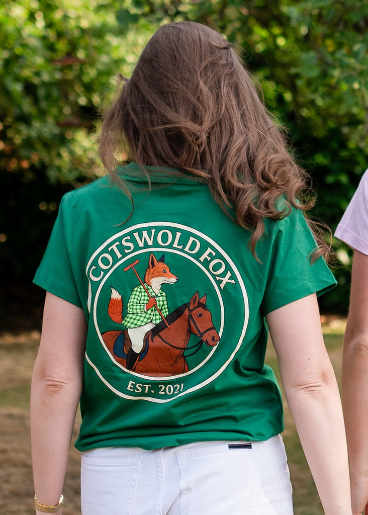 Cotswold Fox, green graphic t-shirt made from 100% organic cotton for men and women. 
