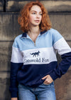quality cotton cornflower, white and navy quarter zip fleece for men and women