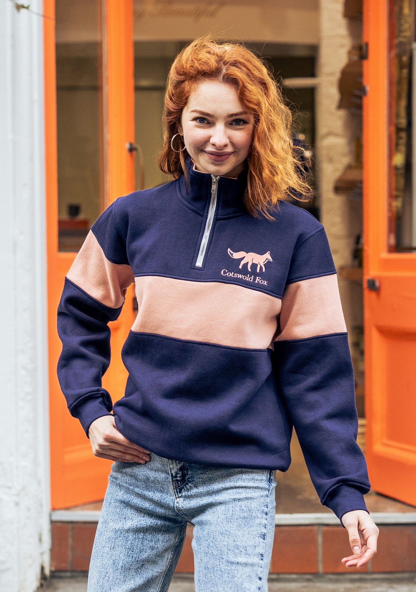 Burford Quarter Zip | Pink & Navy | Cotswold Fox – Cotswold Fox