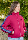 burgundy and navy waterproof puffer jacket bomber style womens