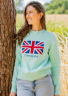 100% COTTON navy knitted union jack british flag ladies jumper by Cotswold Fox