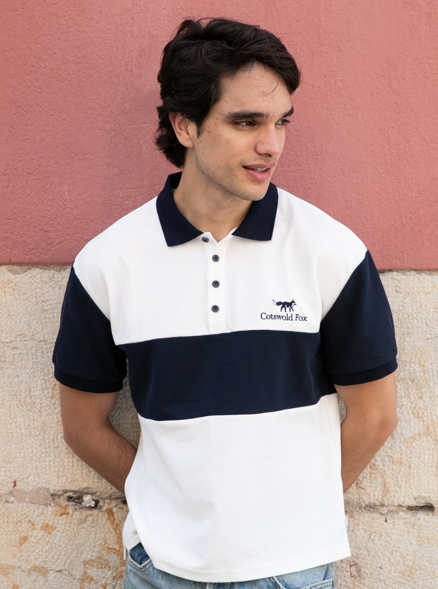 white with a navy stripe pique cotton slim fit polo shirt for men and women