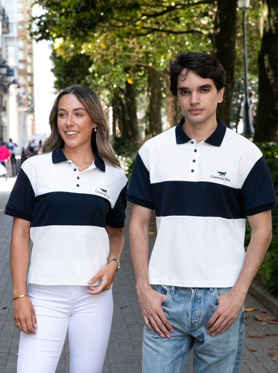 white with a navy stripe pique cotton slim fit polo shirt for men and women