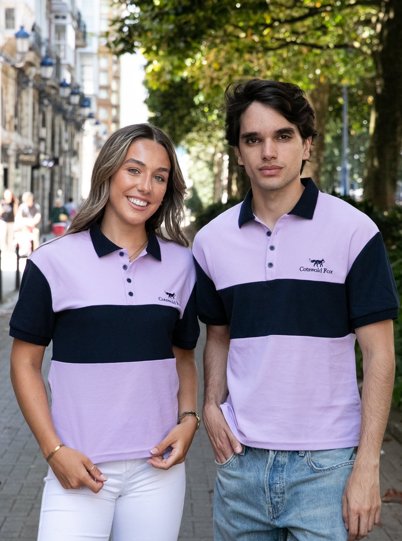 lilac with a navy stripe pique cotton slim fit polo shirt for men and women