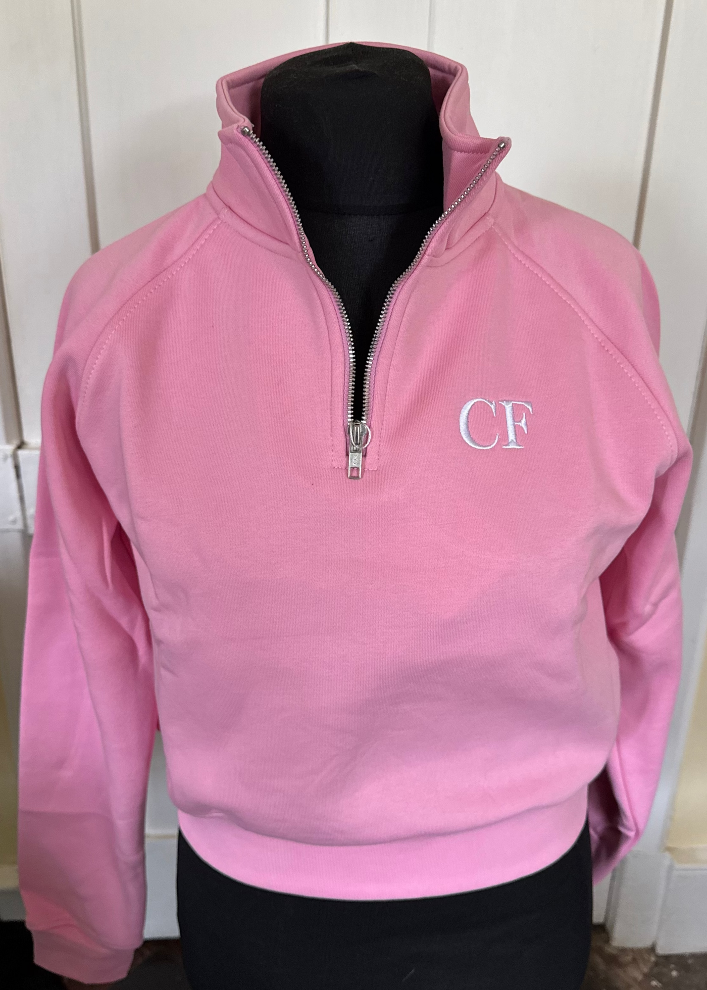 Sample: Cropped Quarter Zip - Pink. Small
