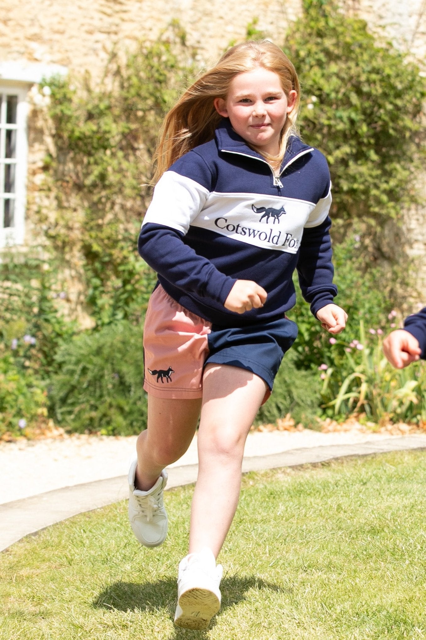 Navy and white colour block children's quarter zip jumper