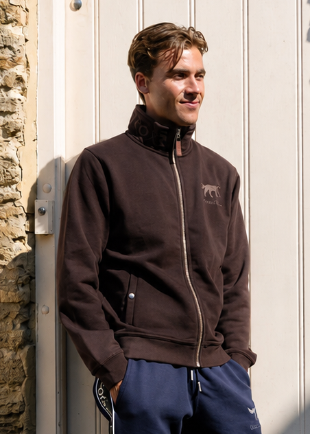 full zip unisex chocolate brown cotton fleece jacket 