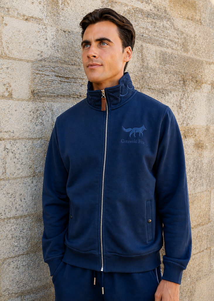 Cotswold Fox, navy, fleece cotton full zip jumper, jacket for men and women. 