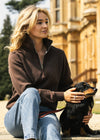 Cotswold Fox, chocolate brown fleece quarter zip cotton jumper for men and women. 
