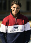 burgundy, navy, white men's and women's quarter zip cotton jumper