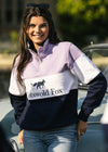 lilac, white and navy premium cotton women's quarter zip fleece jumper