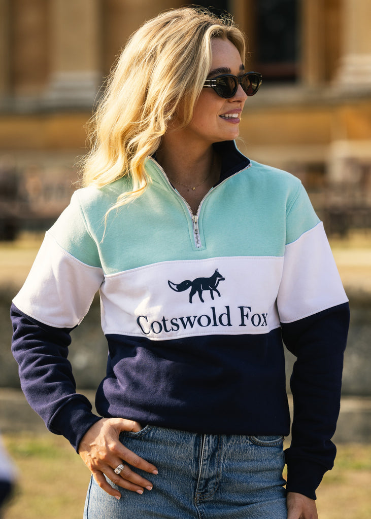 mint, white and navy womens cotton quarter zip jumper fleece