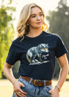 navy cotton t-shirt womens with graphic fox design print