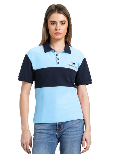 cornflower blue with a navy stripe pique cotton slim fit polo shirt for men and women