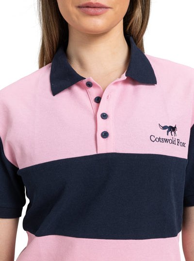 pink with a navy stripe pique cotton slim fit polo shirt for men and women