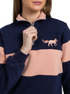 women's pink and navy premium quality cotton quarter zip fleece 